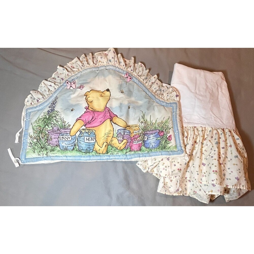 Vintage Classic Pooh Quilted Padded Crib Headboard Cover & Crib Skirt 1994 - Picture 10 of 10